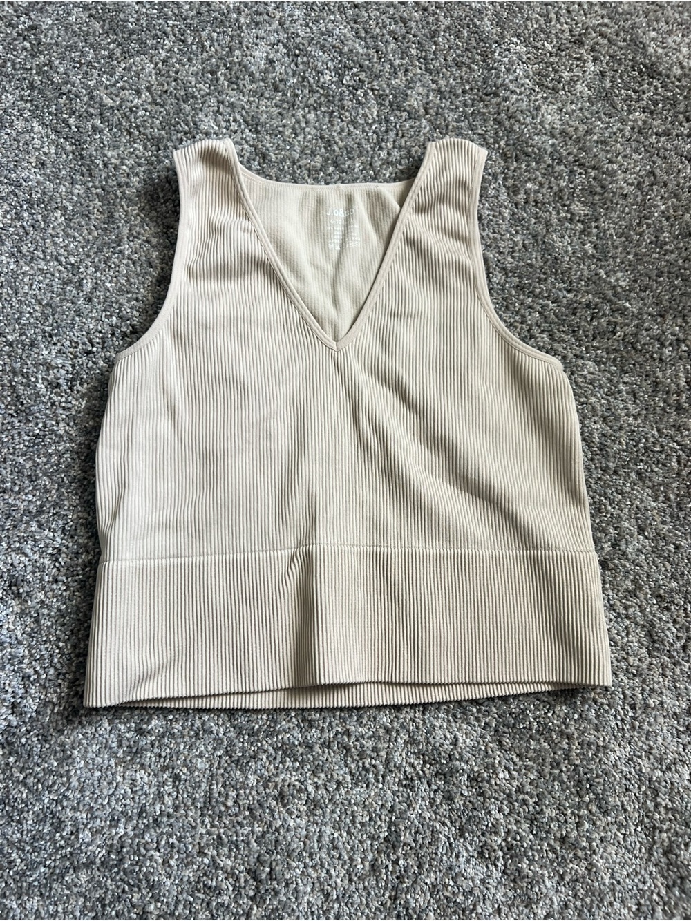 Ribbed V-Neck Tank Top in Beige